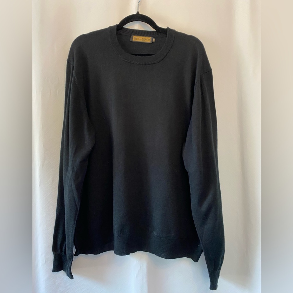 Old Money Mens Black Crewneck Knit Sweater Extra Large Wool Blend Minimalist